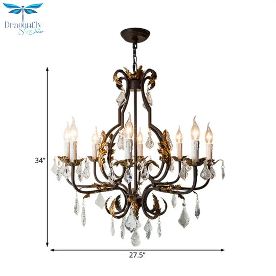 Spur Pendant Chandelier Traditional Crystal 6/8 Bulbs Deep Tan Hanging Ceiling Light