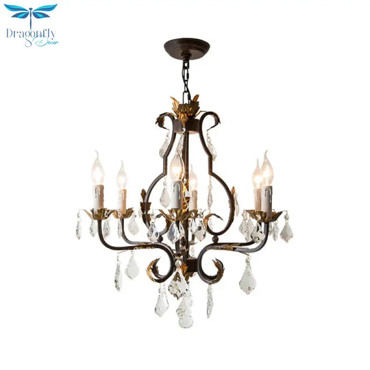 Spur Pendant Chandelier Traditional Crystal 6/8 Bulbs Deep Tan Hanging Ceiling Light