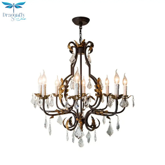 Spur Pendant Chandelier Traditional Crystal 6/8 Bulbs Deep Tan Hanging Ceiling Light