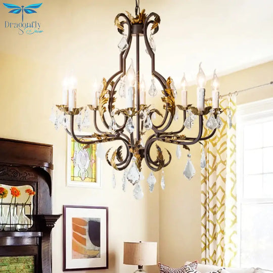 Spur Pendant Chandelier Traditional Crystal 6/8 Bulbs Deep Tan Hanging Ceiling Light