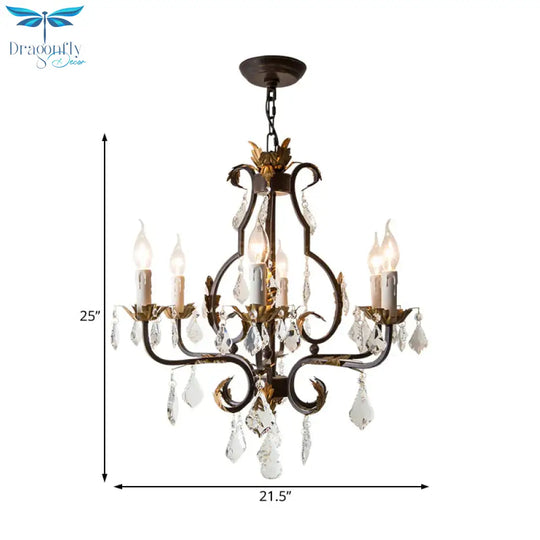 Spur Pendant Chandelier Traditional Crystal 6/8 Bulbs Deep Tan Hanging Ceiling Light