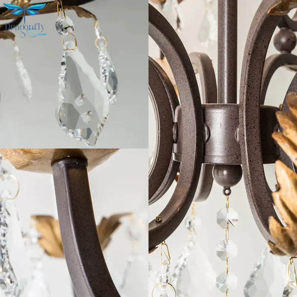 Spur Pendant Chandelier Traditional Crystal 6/8 Bulbs Deep Tan Hanging Ceiling Light