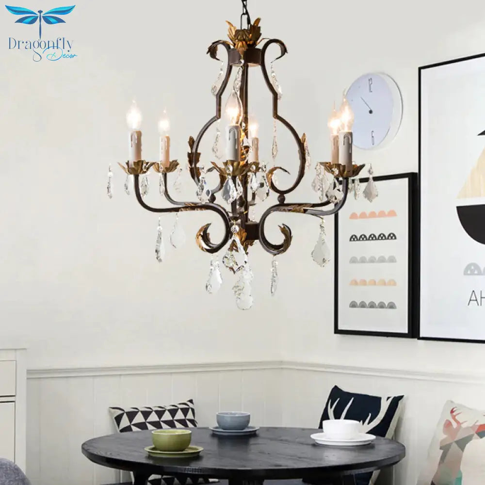 Spur Pendant Chandelier Traditional Crystal 6/8 Bulbs Deep Tan Hanging Ceiling Light