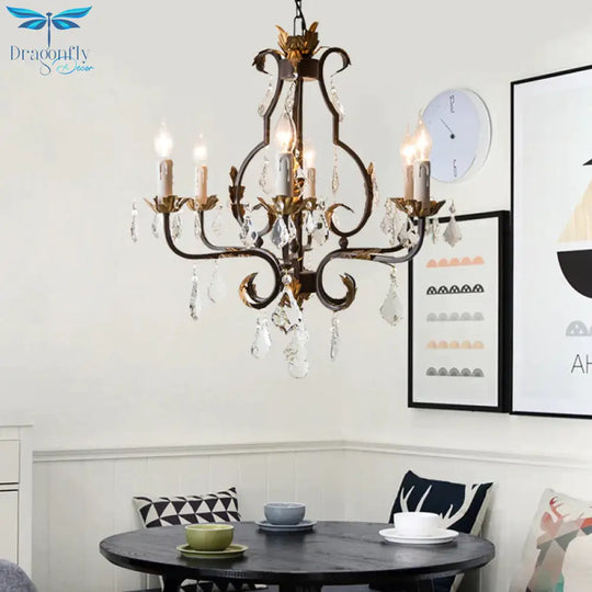 Spur Pendant Chandelier Traditional Crystal 6/8 Bulbs Deep Tan Hanging Ceiling Light