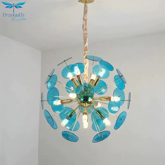 Sputnik Bedroom Ceiling Chandelier Metal 12 - Bulb Modernist Hanging Light In Grey/White/Blue