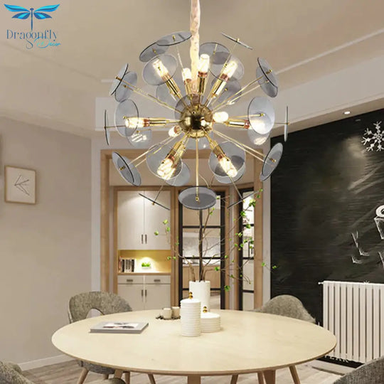 Sputnik Bedroom Ceiling Chandelier Metal 12 - Bulb Modernist Hanging Light In Grey/White/Blue