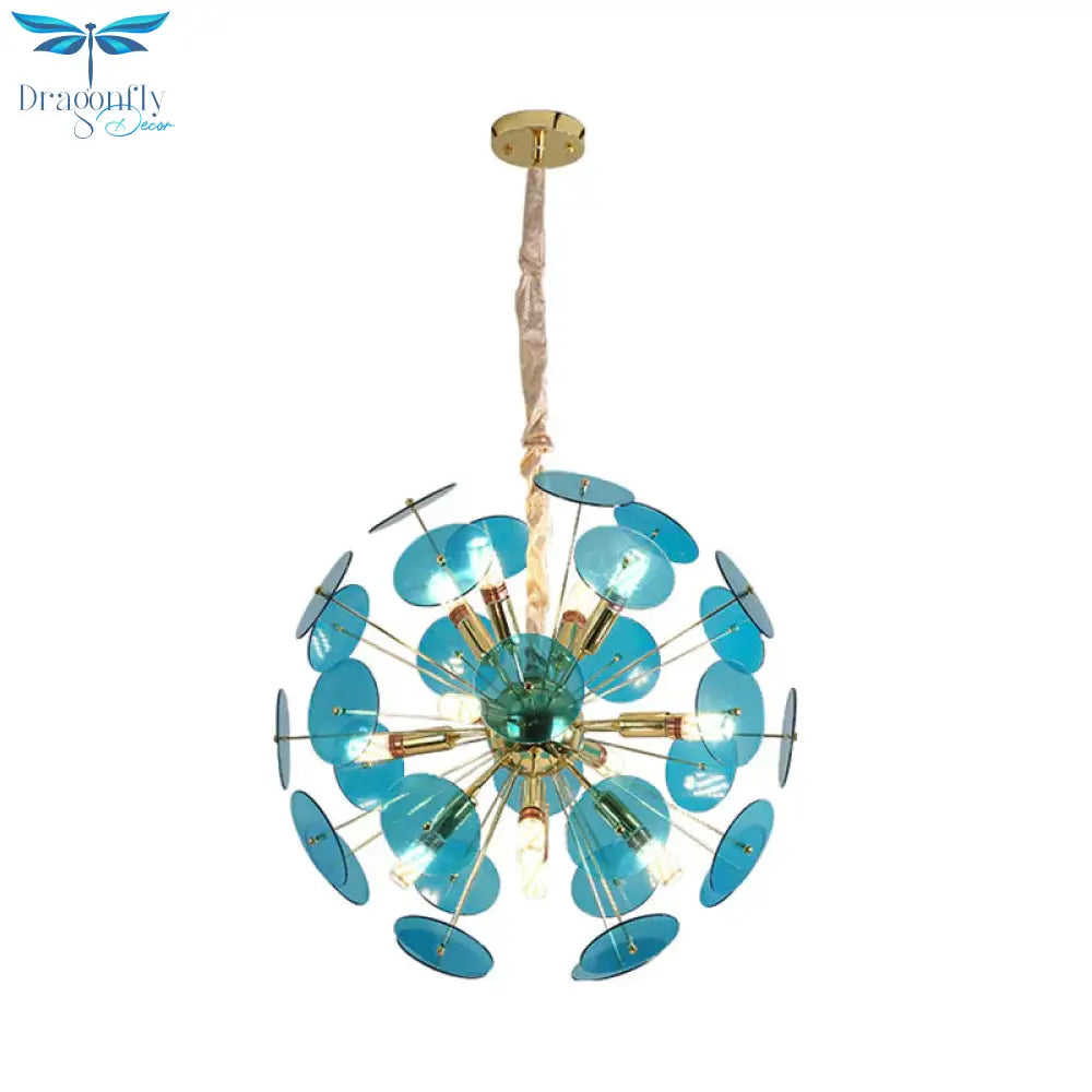 Sputnik Bedroom Ceiling Chandelier Metal 12 - Bulb Modernist Hanging Light In Grey/White/Blue