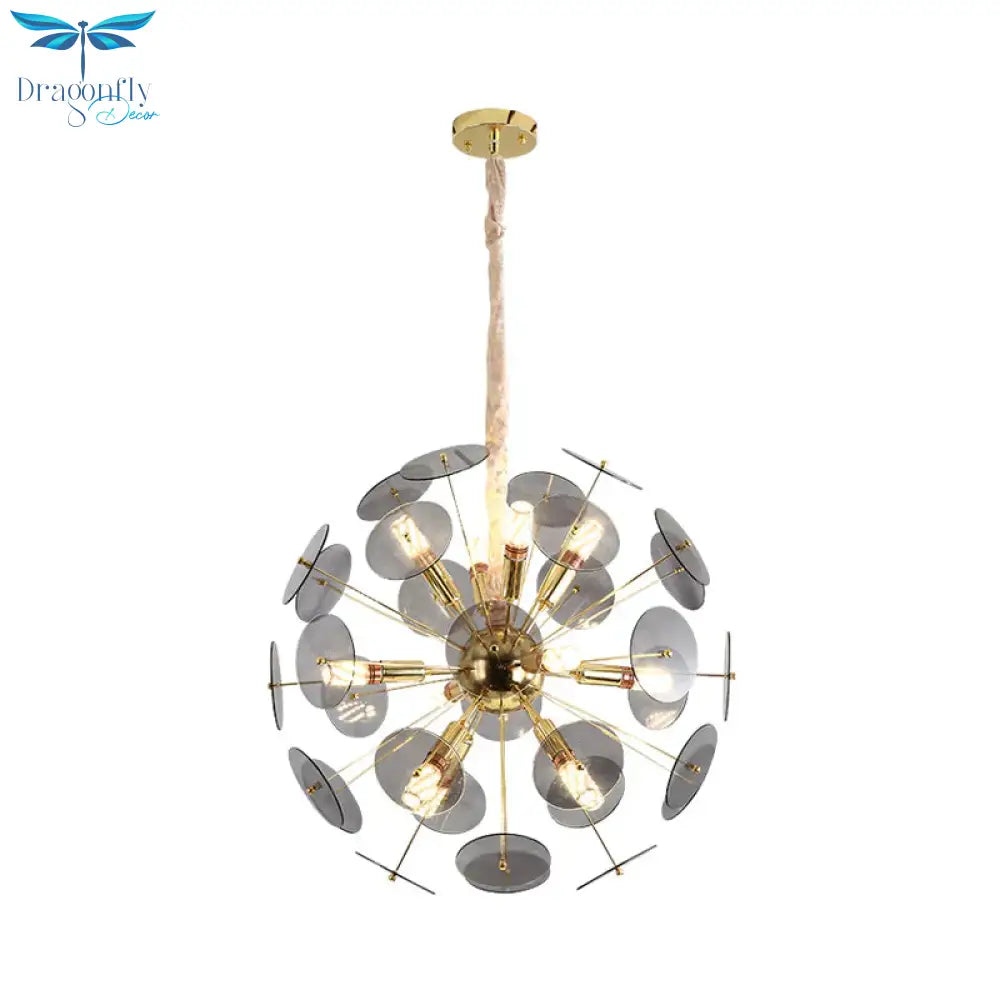 Sputnik Bedroom Ceiling Chandelier Metal 12 - Bulb Modernist Hanging Light In Grey/White/Blue