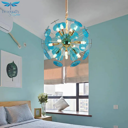 Sputnik Bedroom Ceiling Chandelier Metal 12 - Bulb Modernist Hanging Light In Grey/White/Blue
