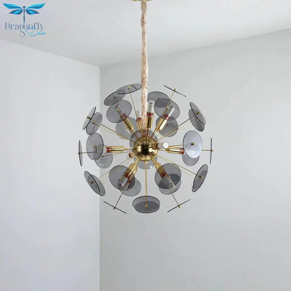 Sputnik Bedroom Ceiling Chandelier Metal 12 - Bulb Modernist Hanging Light In Grey/White/Blue