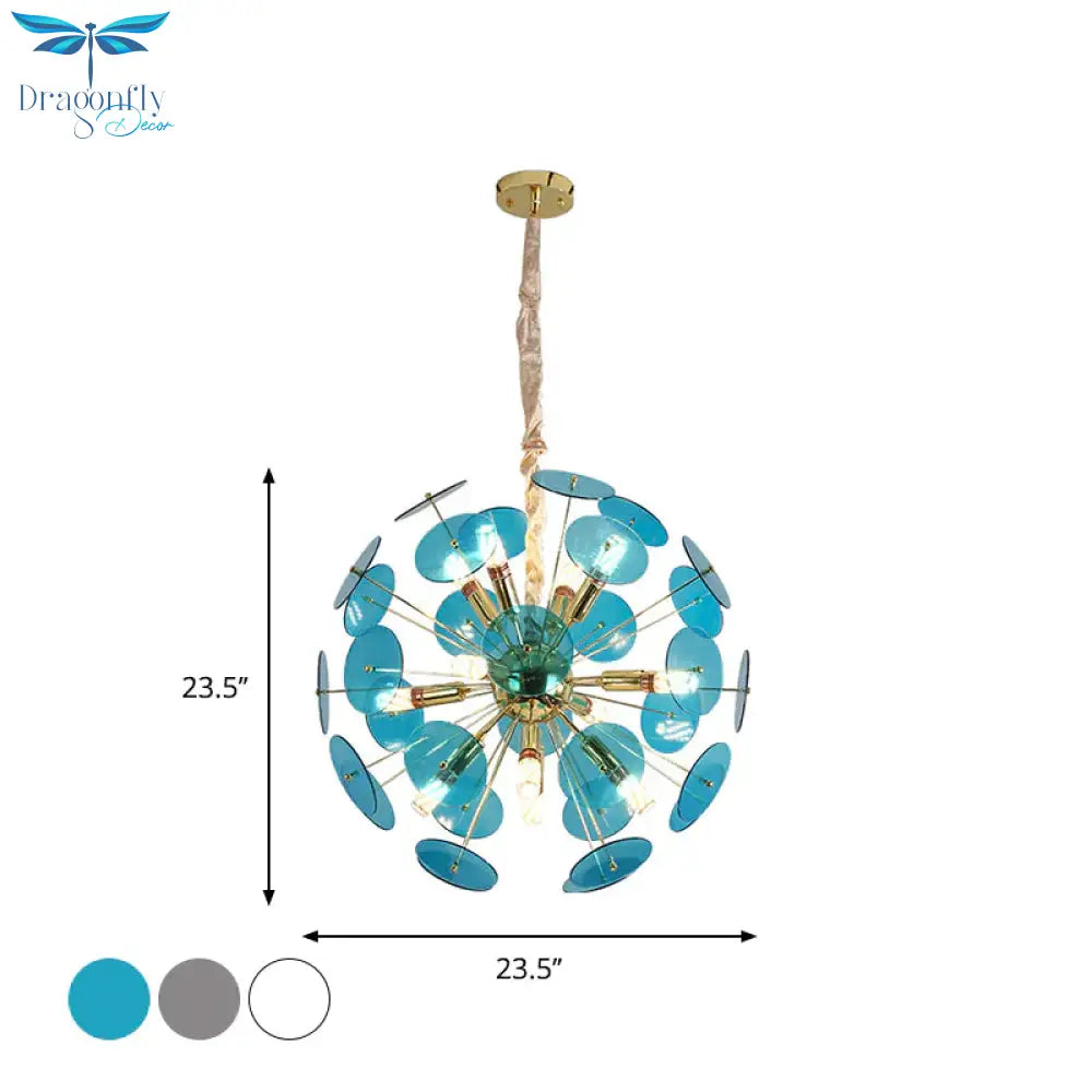 Sputnik Bedroom Ceiling Chandelier Metal 12 - Bulb Modernist Hanging Light In Grey/White/Blue