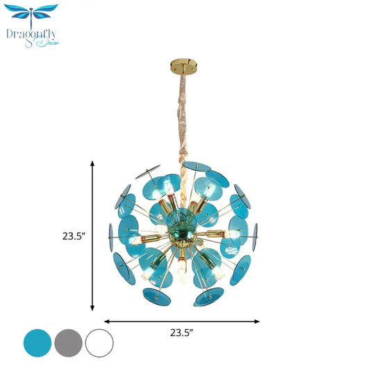 Sputnik Bedroom Ceiling Chandelier Metal 12 - Bulb Modernist Hanging Light In Grey/White/Blue