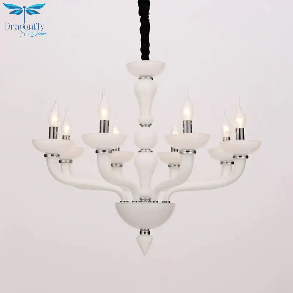 Sputnik Living Room Chandelier Lighting Antique Beige/White/Black Glass 10 Heads Chrome Hanging