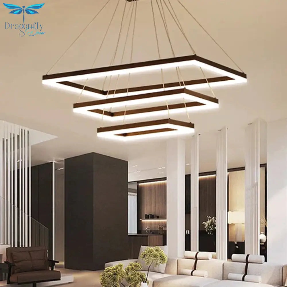 Square Hanging Lamp Modern Led Pendant Lights For Living Room With Remote Dimmable Home Bedroom