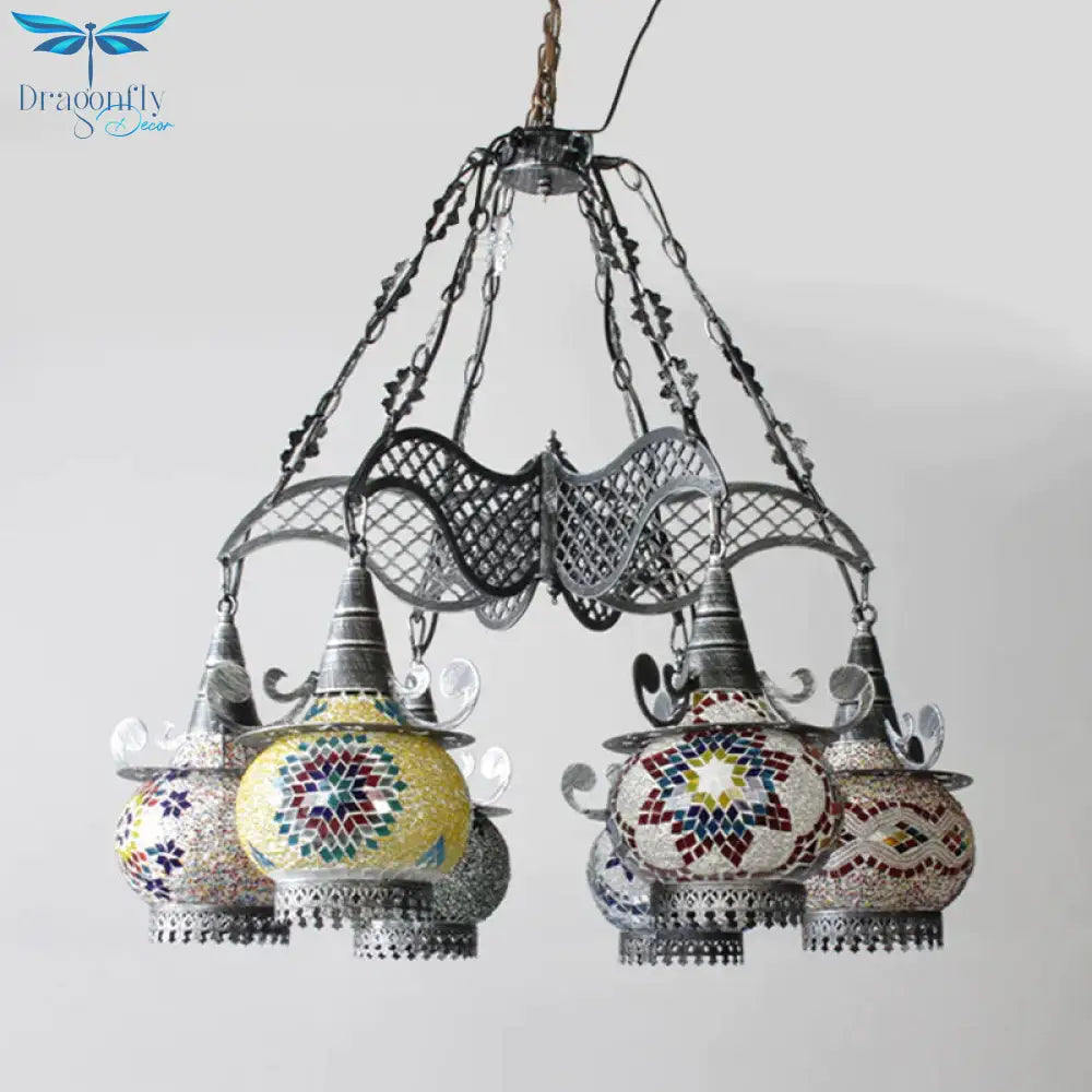 Stained Glass Black Hanging Chandelier Lantern 26’/33.5’ Wide 8 Bulbs Art Deco Down Lighting Pendant