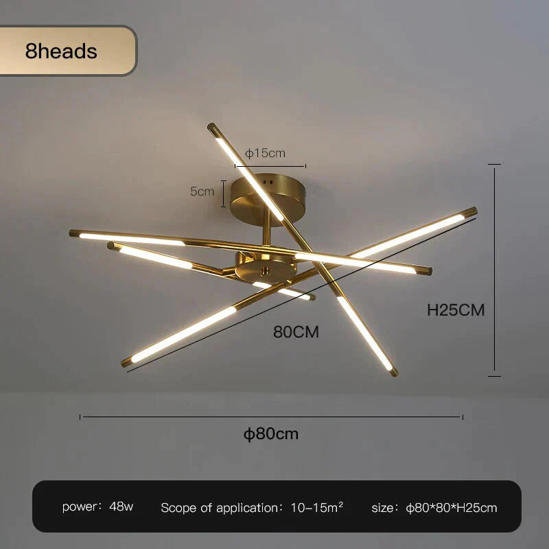 Starbeam - Modern Chandelier C - Golden - 8 Heads / Warm Light