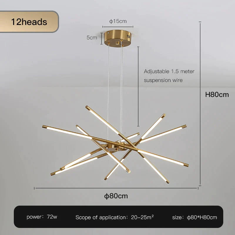 Starbeam - Modern Chandelier D - Golden - 12 Heads / Warm Light