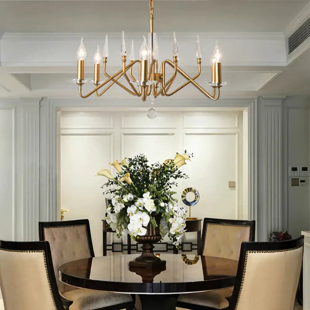 Starburst Metal Hanging Chandelier Retro 6/8/10 Heads Gold Ceiling Pendant Light With Crystal