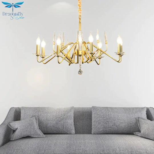 Starburst Metal Hanging Chandelier Retro 6/8/10 Heads Gold Ceiling Pendant Light With Crystal
