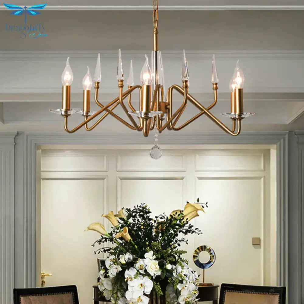 Starburst Metal Hanging Chandelier Retro 6/8/10 Heads Gold Ceiling Pendant Light With Crystal