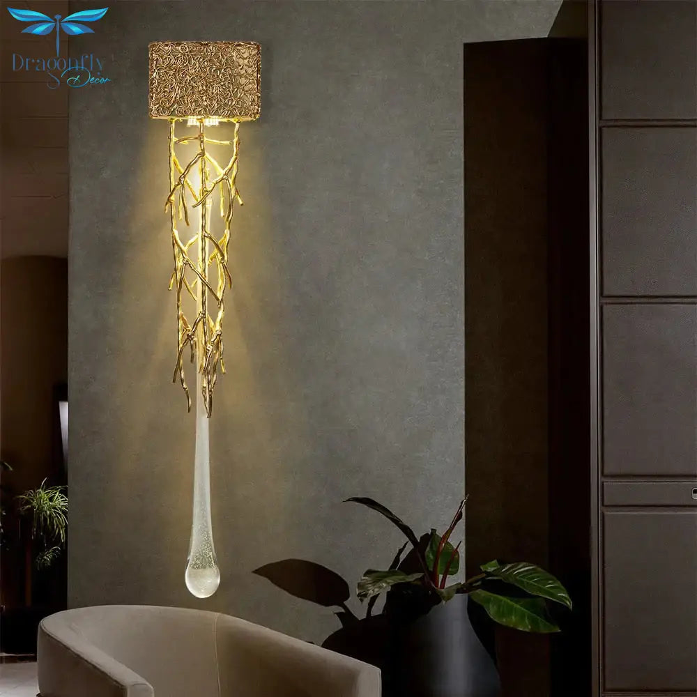 Tamara - Vintage Crystal Gold Water Drop Glass Wall Lamp