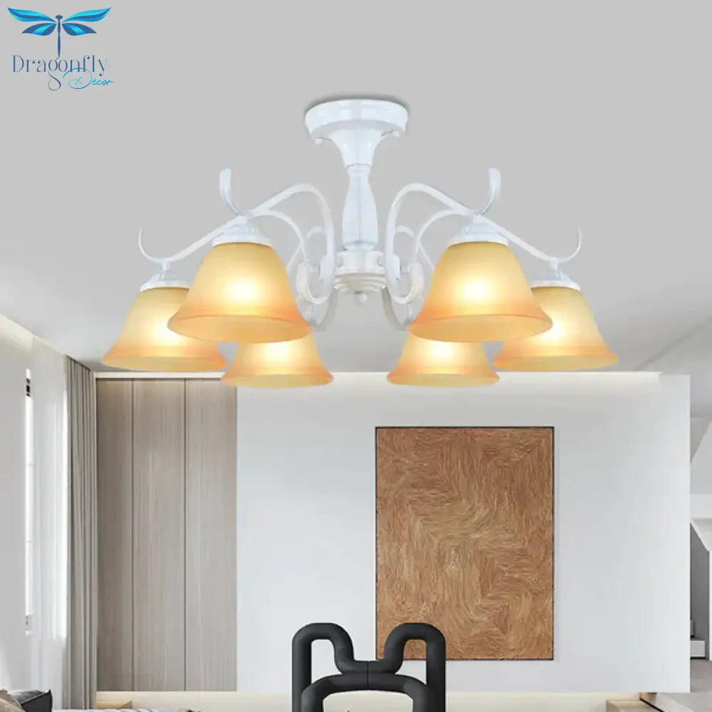 Tan Glass Flared Chandelier Light Traditional 6/8 Lights Living Room Pendant Lighting Fixture In