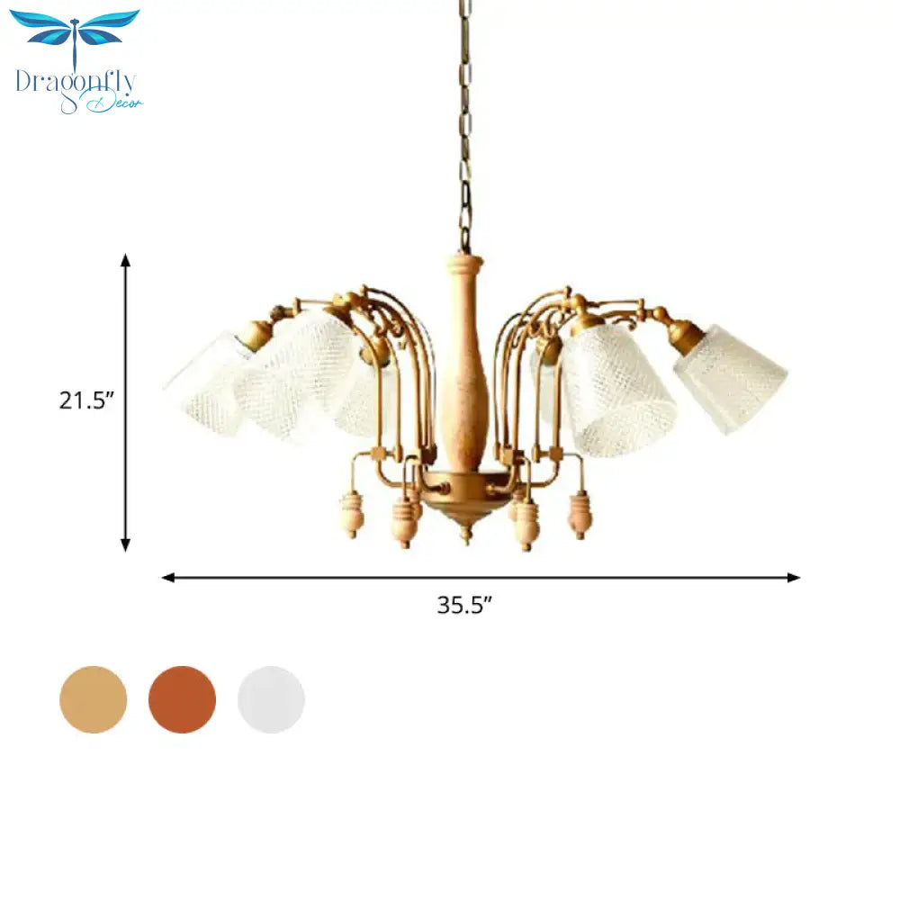 Tapered Bedroom Pendant Chandelier Traditional Opal Etched Glass 6 Lights White/Red/Brown Hanging