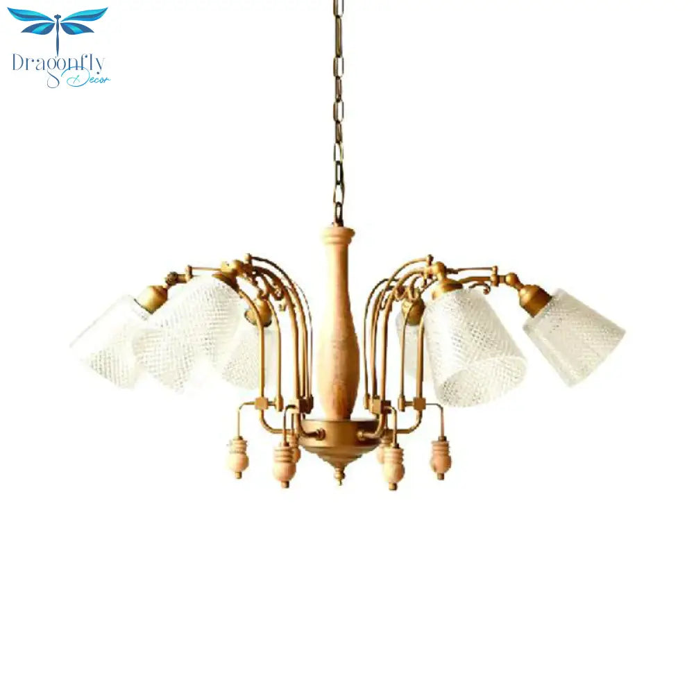 Tapered Bedroom Pendant Chandelier Traditional Opal Etched Glass 6 Lights White/Red/Brown Hanging