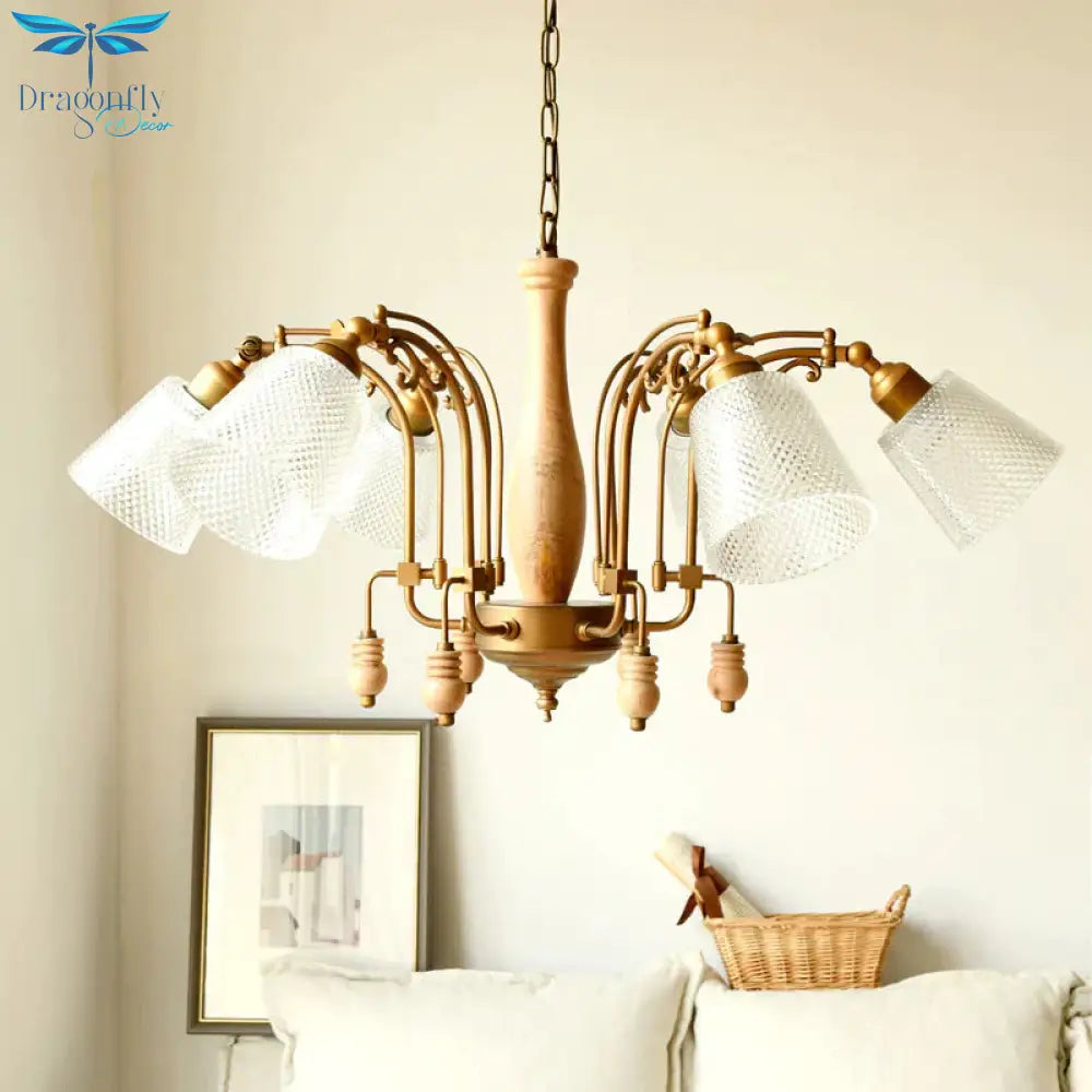 Tapered Bedroom Pendant Chandelier Traditional Opal Etched Glass 6 Lights White/Red/Brown Hanging