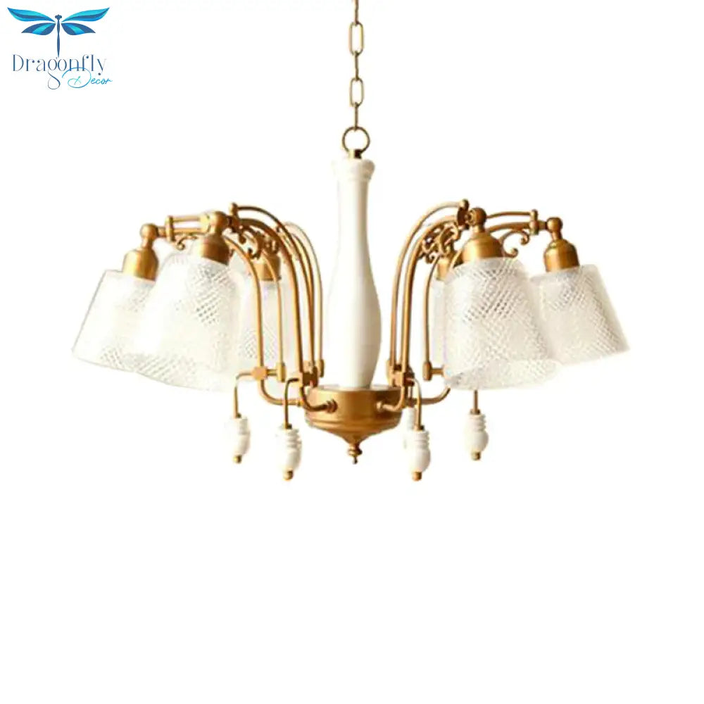 Tapered Bedroom Pendant Chandelier Traditional Opal Etched Glass 6 Lights White/Red/Brown Hanging