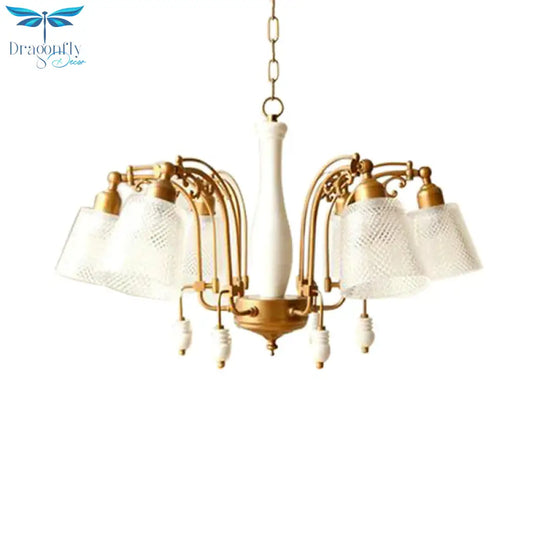 Tapered Bedroom Pendant Chandelier Traditional Opal Etched Glass 6 Lights White/Red/Brown Hanging