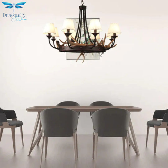 Tapered Dining Room Hanging Lamp Traditional Metal 8 Bulbs Brown Chandelier Pendant Light With