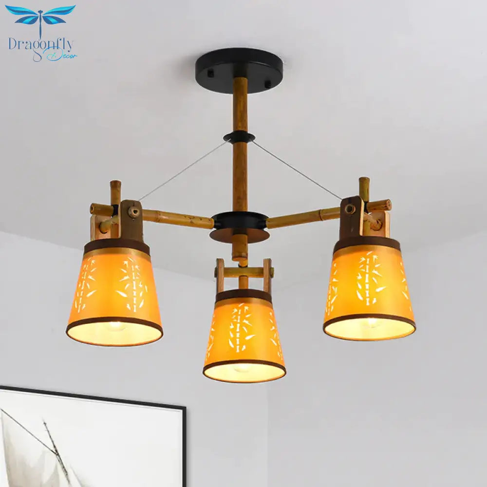 Tapered Fabric Chandelier Country Style 3/6/8 Bulbs Living Room Hanging Lamp Kit With Wood Shelf