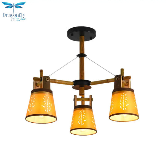 Tapered Fabric Chandelier Country Style 3/6/8 Bulbs Living Room Hanging Lamp Kit With Wood Shelf