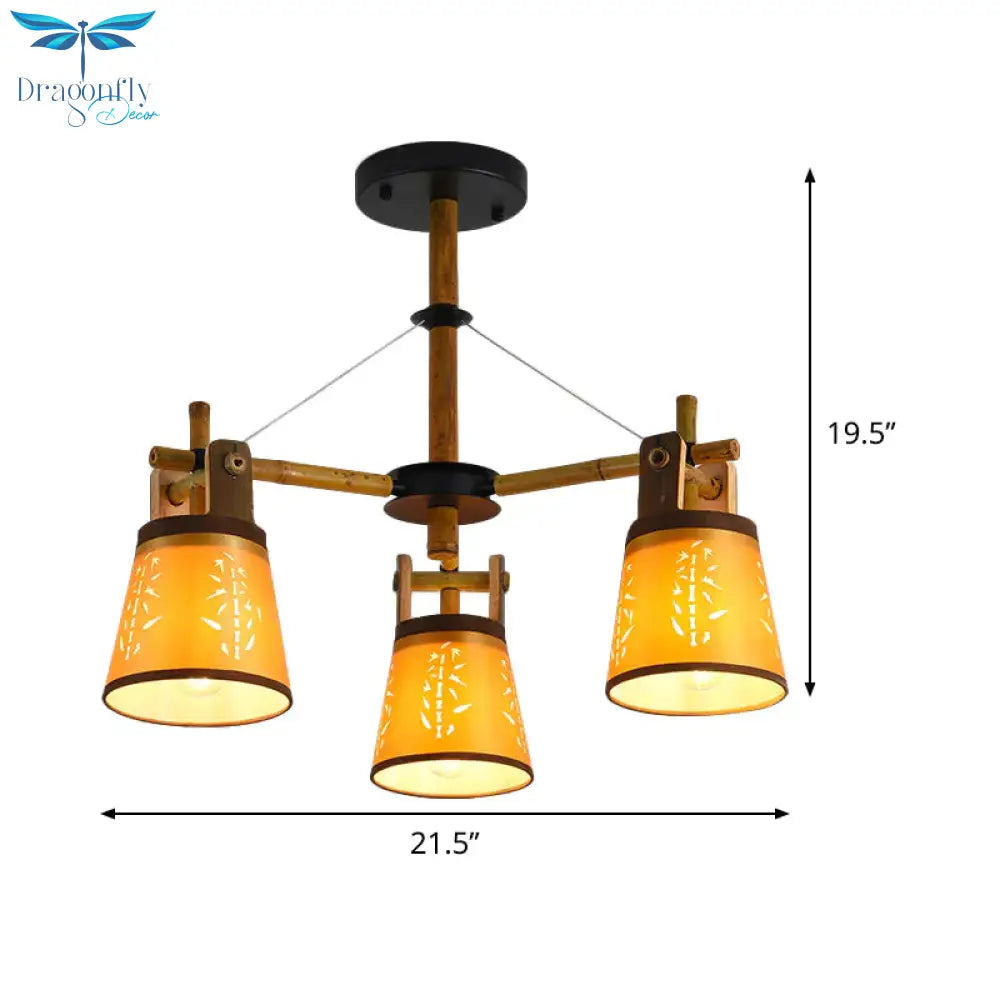 Tapered Fabric Chandelier Country Style 3/6/8 Bulbs Living Room Hanging Lamp Kit With Wood Shelf
