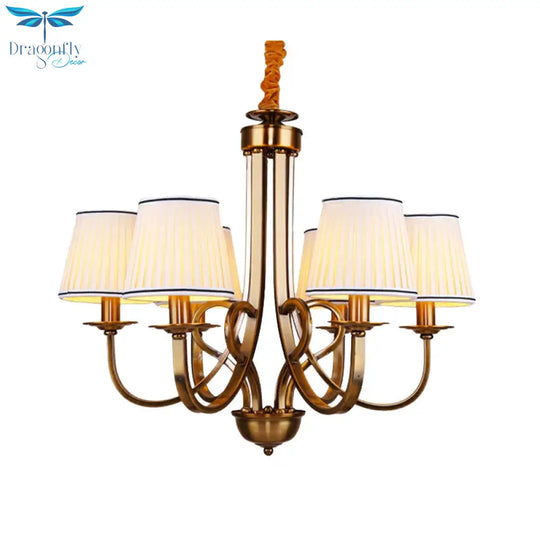 Tapered Fabric Chandelier Light Rustic 6/8 Dining Room Ceiling Fixture In Gold
