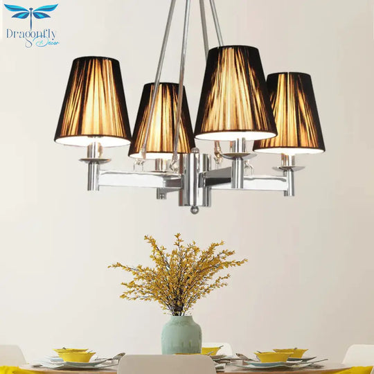 Tapered Fabric Chandelier Lighting Classic 4 Lights Dining Room Pendant In Black