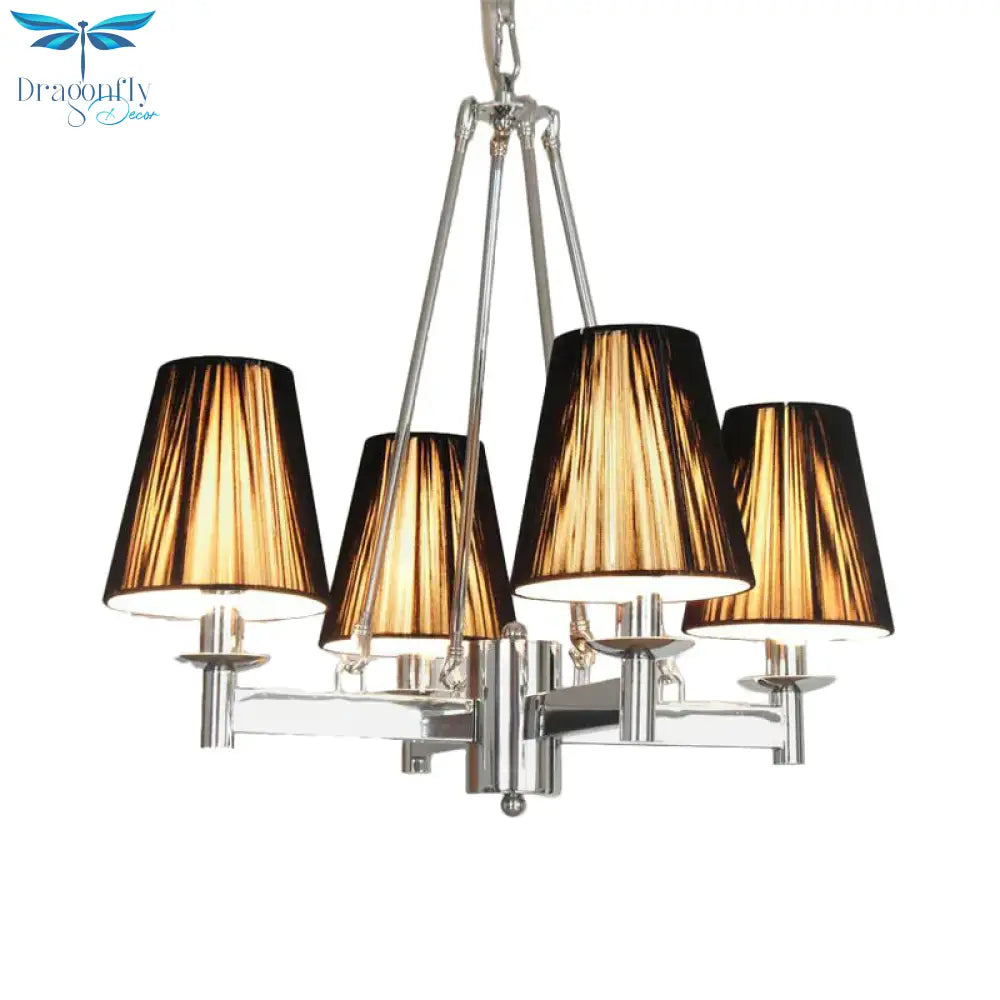 Tapered Fabric Chandelier Lighting Classic 4 Lights Dining Room Pendant In Black