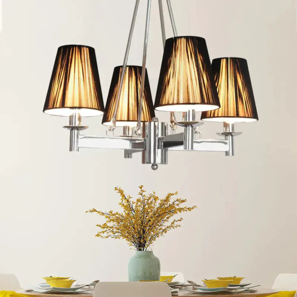 Tapered Fabric Chandelier Lighting Classic 4 Lights Dining Room Pendant In Black