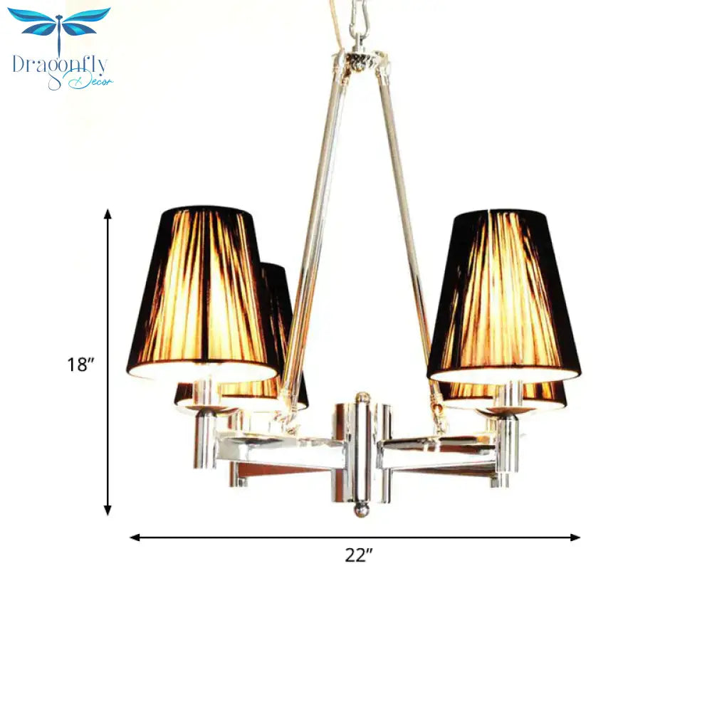 Tapered Fabric Chandelier Lighting Classic 4 Lights Dining Room Pendant In Black
