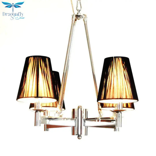 Tapered Fabric Chandelier Lighting Classic 4 Lights Dining Room Pendant In Black