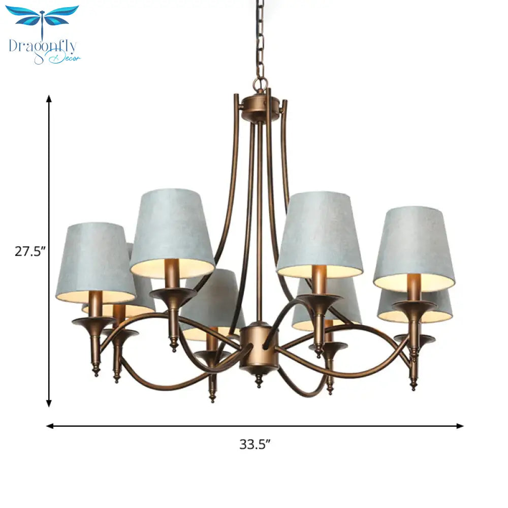 Tapered Fabric Pendant Light Kit Rustic 3/8 - Light Living Room Hanging Chandelier In Blue