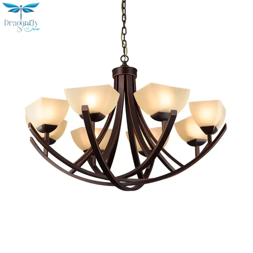 Tapered Frosted Glass Chandelier Lighting Classic 4/6/8 Lights Living Room Pendant In Rust With