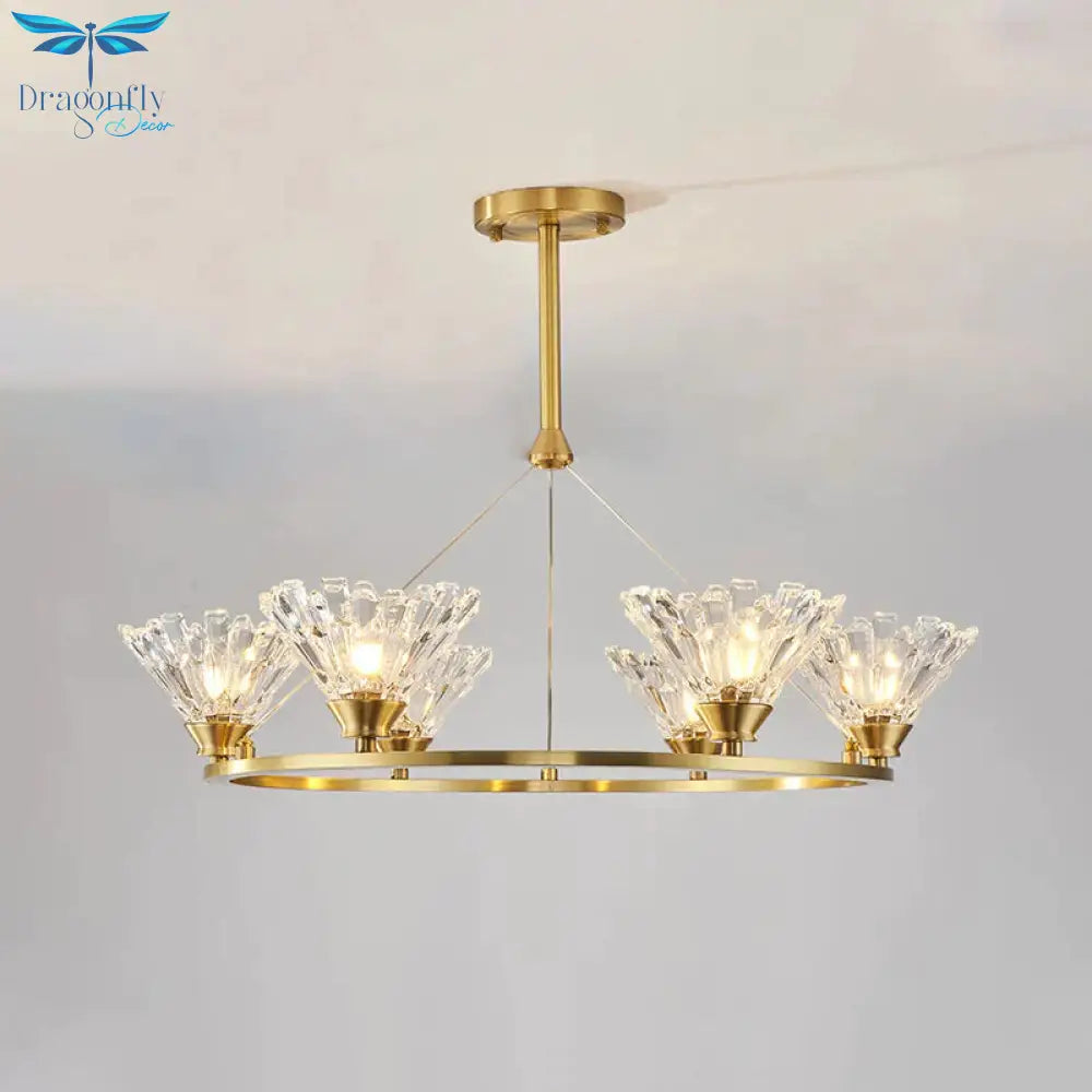 Tapered Living Room Pendant Chandelier Traditional Clear Glass 6 Heads Gold Led Hanging Ceiling