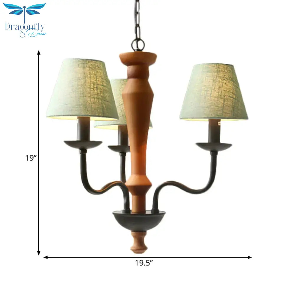 Tapered Living Room Pendant Chandelier Vintage Fabric 3/8 Lights Green/Beige Ceiling Suspension Lamp
