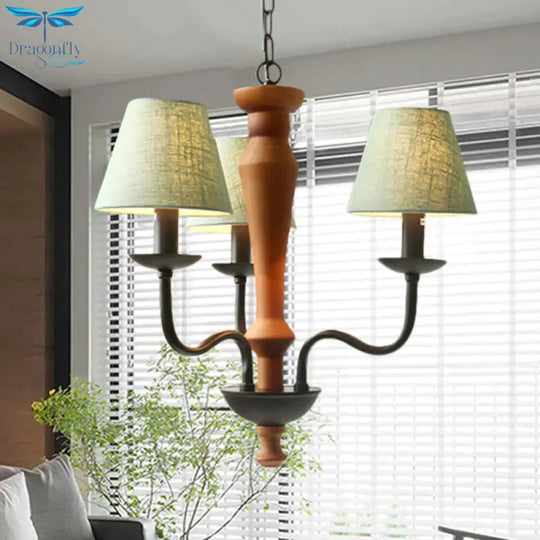 Tapered Living Room Pendant Chandelier Vintage Fabric 3/8 Lights Green/Beige Ceiling Suspension Lamp