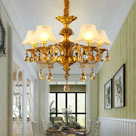 Tapered Shade Pendant Chandelier Mid Century 5 - Light Faceted Crystal Finial Ceiling Hang Fixture