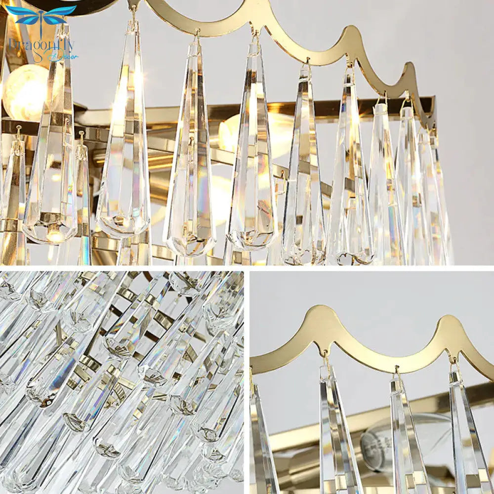 Tapered Waterdrop Crystal Chandelier Light Postmodern 9 Heads Living Room Ceiling In Gold