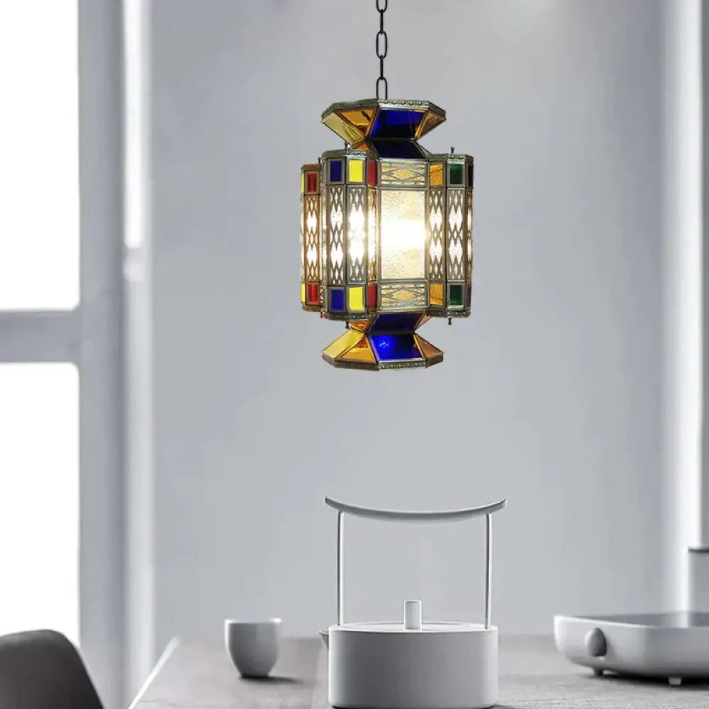 Textured Glass Lantern Ceiling Light Decorative 3 Bulbs Restaurant Chandelier Lighting In Brass