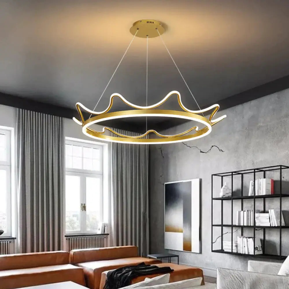 The Living Room Is Simple With Modern Crown Led Chandeliers Golden / White Light Dia 50 Pendant